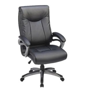 Leather Executive Chair, 19-24/49" to 22-5/21", Padded Arms, Black